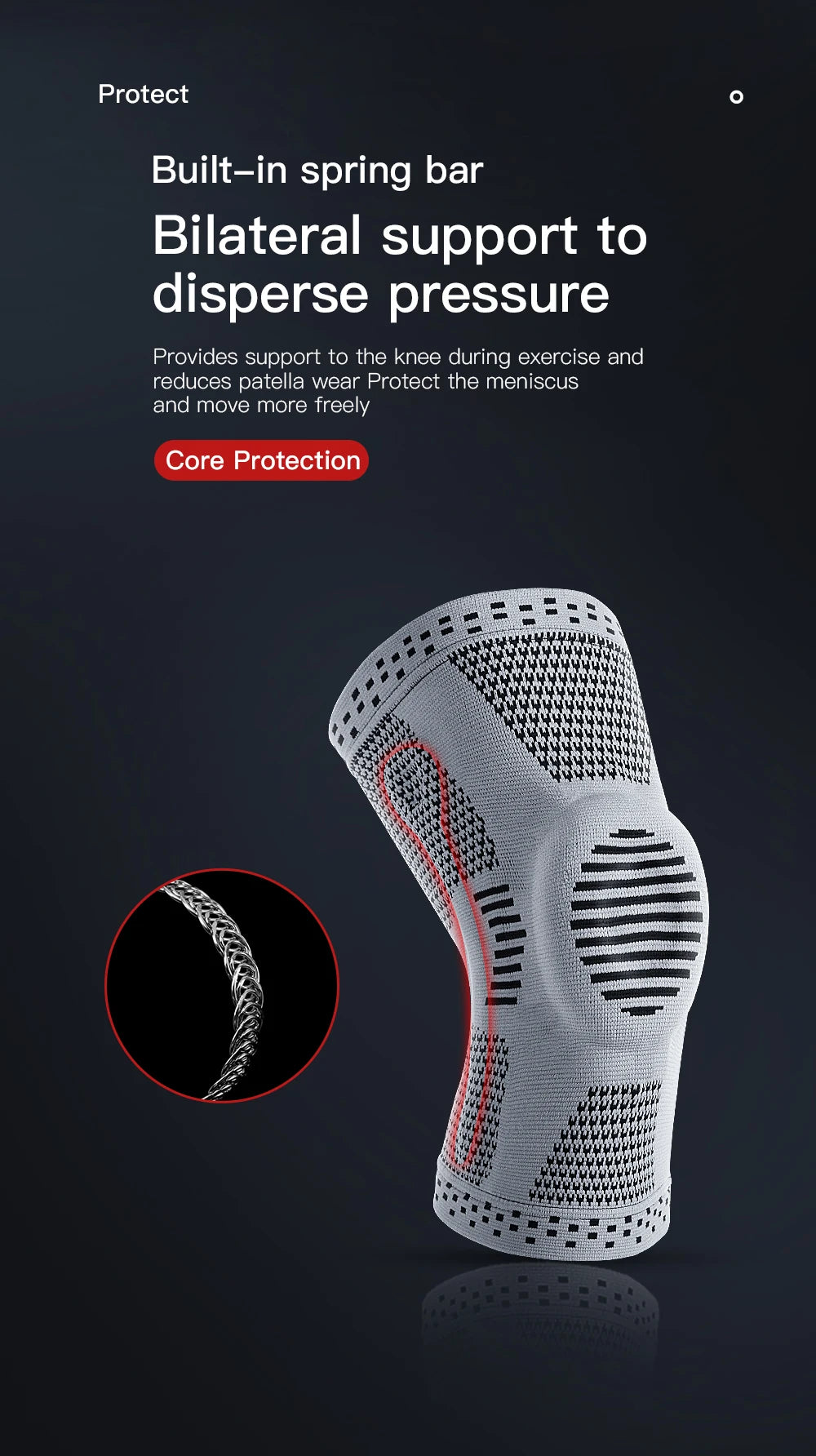 1Pcs Silicone Spring Full Knee Support Patella Medial Support Strong Meniscus Compression Protection For Men Women Running Sport