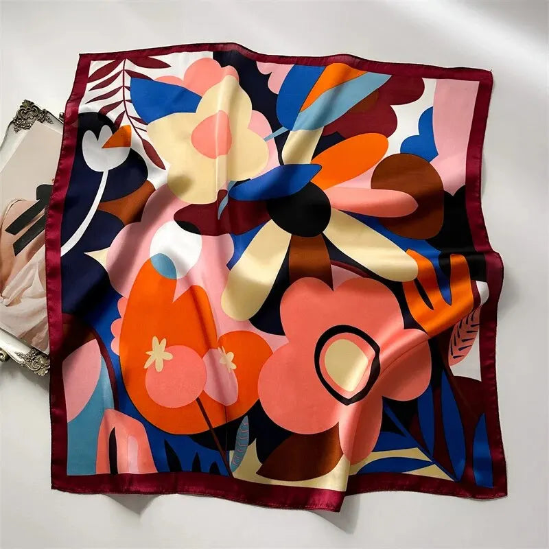 Luxury Print imitation Silk Square Scarf Women Spring Neck Tie Shawl Wraps Female Hair Hand Wrist Headkercheif Hijab Bandana