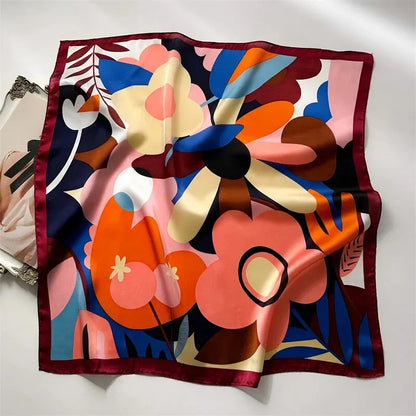 Luxury Print imitation Silk Square Scarf Women Spring Neck Tie Shawl Wraps Female Hair Hand Wrist Headkercheif Hijab Bandana