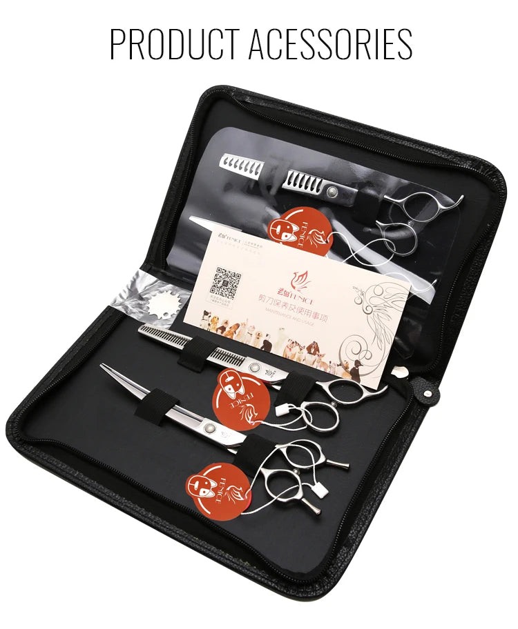 Fenice 6//6.5/7/7.5 Inch Professional Pet Dogs Grooming Scissors Set Straight&Curved &Thinner&Chunker Shear Scissors