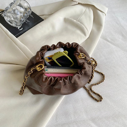 Women Chain Shoulder Bag Versatile Crossbody Tote Bag Casual Pleatd Hobo Bag Satchel Sling Bag Girl Stylish Purse