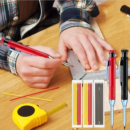 Solid Carpenter Pencils Set with 16Refills, 2.8mm Deep Hole Mechanical Pencil Marker Construction Pencils Woodworking Drafting