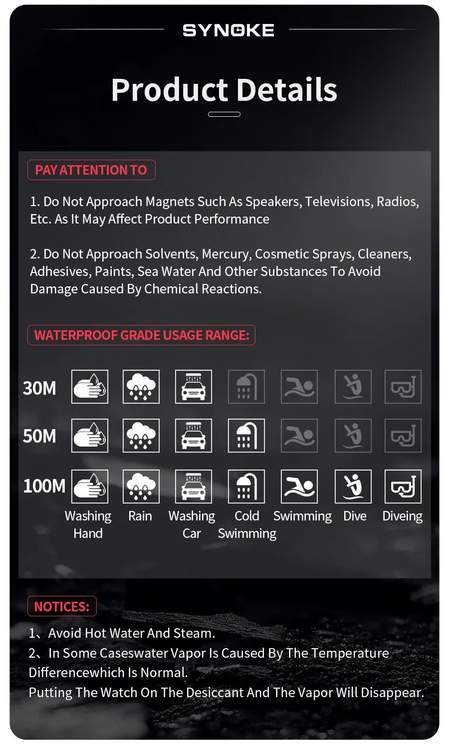 SYNOKE New For Men Sports Electronic Watch Waterproof Night Glow Large Screen Square Outdoor Running Camping Student Watch