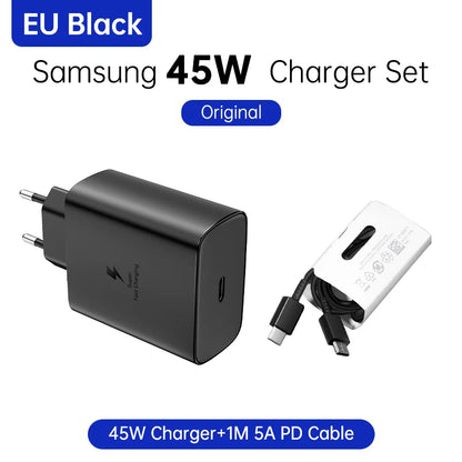 SAMSUNG Charger PD 45W Super Fast Charging Original 25W Wall Charger 5A Type C Cable Galaxy S26 S25 S24 S23 Ultra A54 A53 Note20