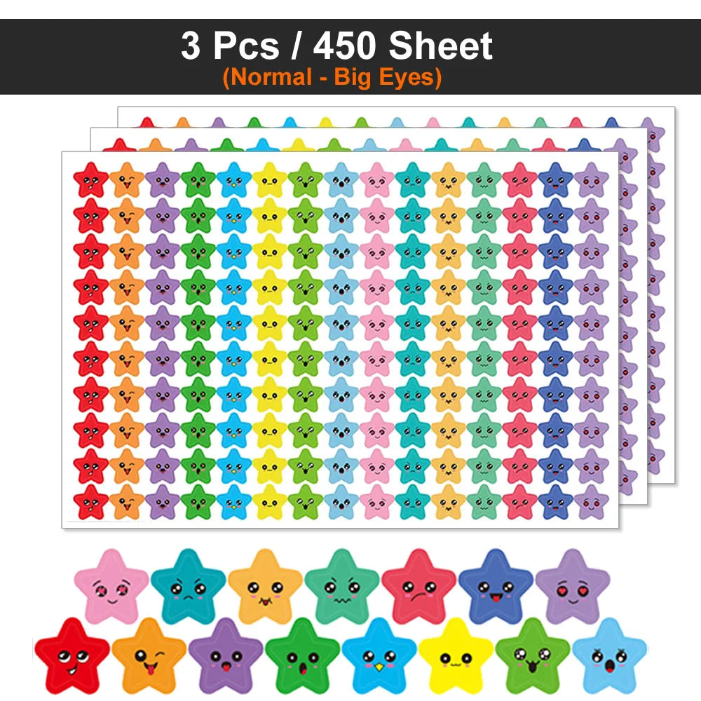 450-3000 Sheet Happy Face Stars Reward Sign Stickers Pack DIY Skateboard Suitcase Stationery Decals Decor Phone Laptop Gift Toys