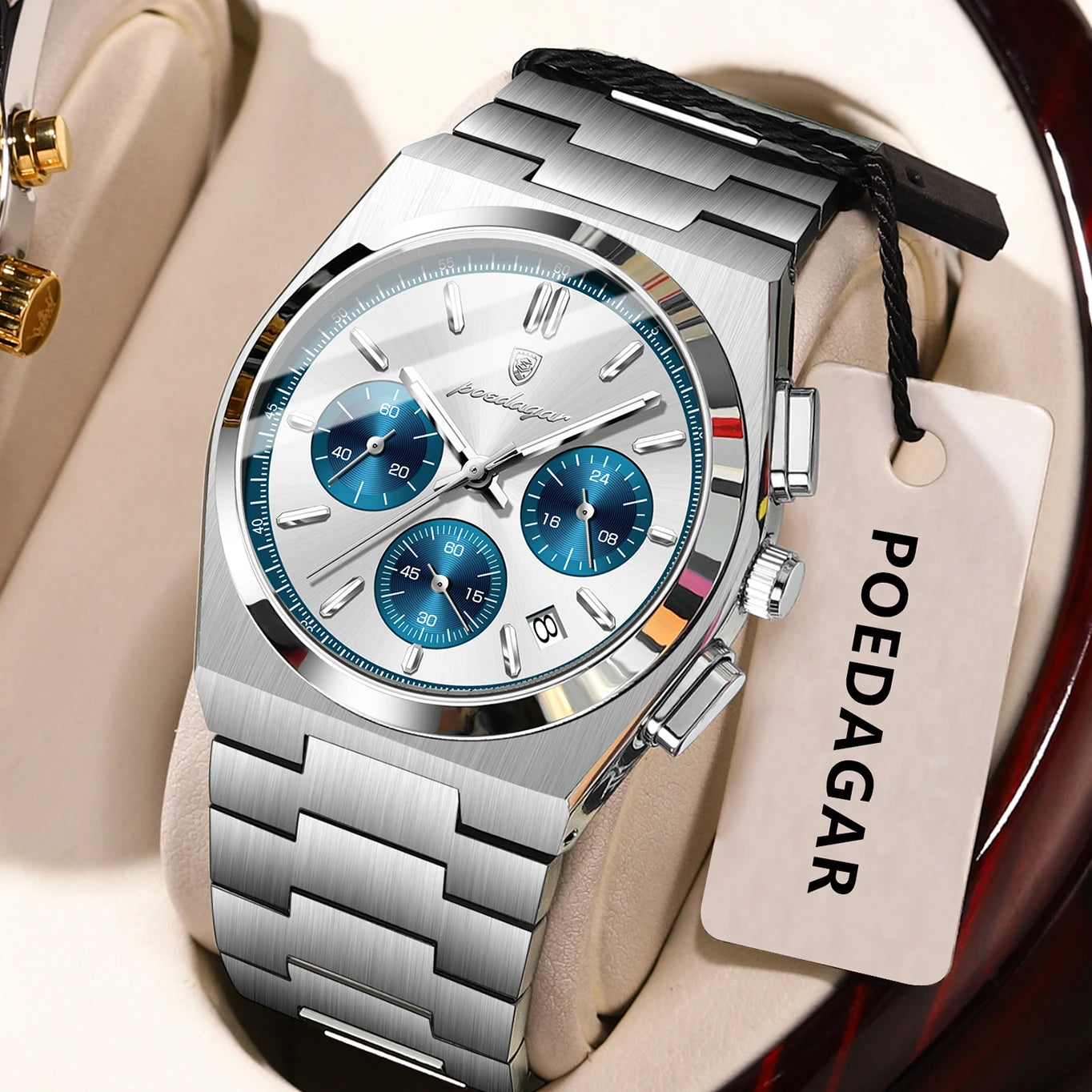 POEDAGAR Fashion Man Watches Chronograph Date Stainless Steel Casual Men Wristwatch Waterproof Luminous Men's Quartz Watch Reloj