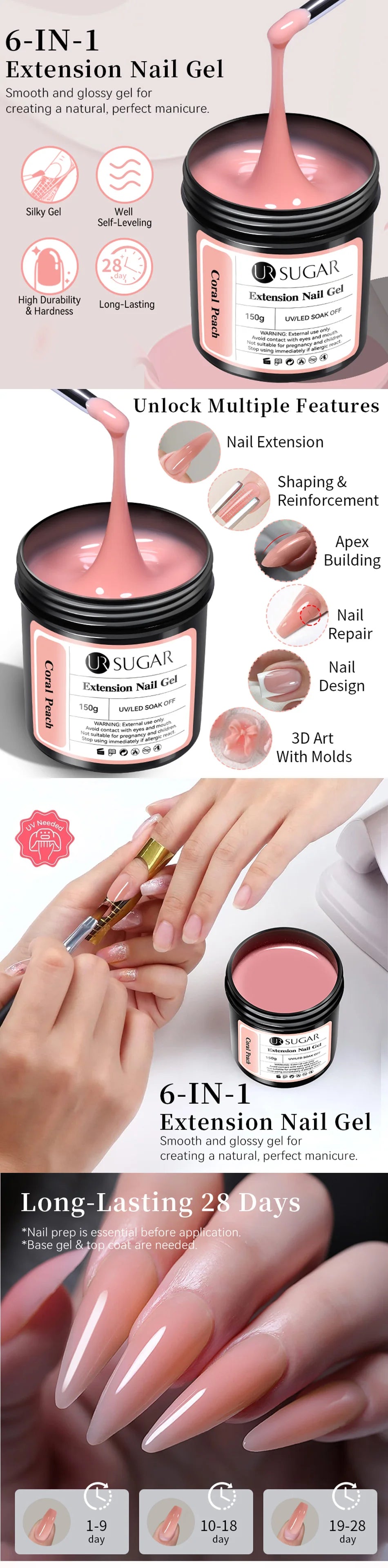 UR SUGAR 150g Transparent Nail Extension Gel Jelly White Light Pink Acrylic French Nail Art UV LED Gel Semi Permanent Manicure