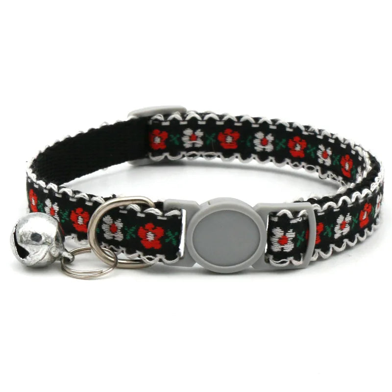 Hand Knitting Flower Pet Collar With Bell Colorful Retro Style Cat Collar Adjustable Safety Necklace For Puppy Cat Accessories