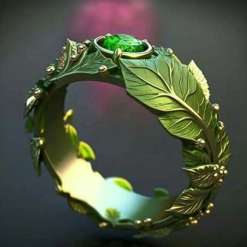 Fashion Green Color Leaf  Inlay Zircon Rings For Women Birthday Party Gift Accessories Custom Jewelry