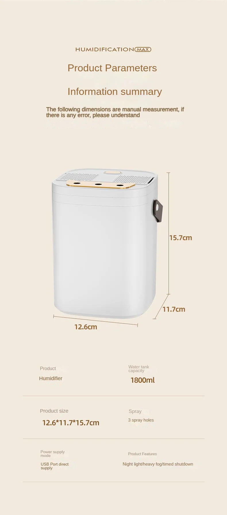 1 set of three nozzle night light humidifier 1.8L large capacity double filter aromatherapy machine mute bedroom car mounted spr