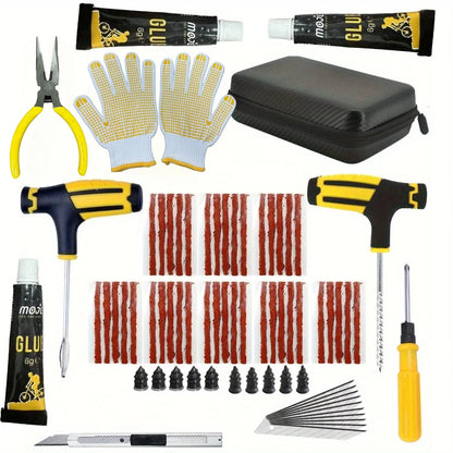 Emergency Tire Repair Kit - Heavy-Duty Glue & Rubber Strips for Flat Puncture Fix on Cars/Trucks/RVs, On-the-Go Safety Solution