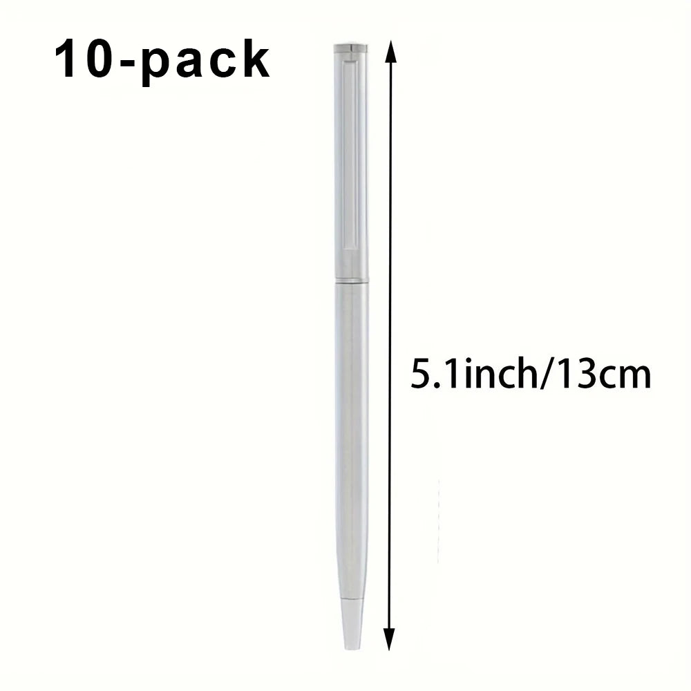 5/10/20Pcs Stainless Steel Ballpoint Pens, Silver Metal Medium Nib Smooth Twist Writing Pens for Office School