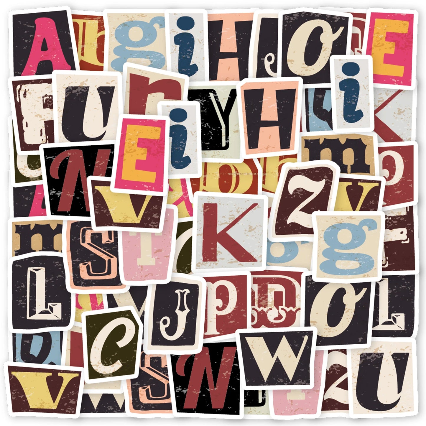 52pcs Vintage Letter Pattern Stickers for Laptops, Phone Cases, Water Bottles, Suitcases, Children's Toys, Back To School Season