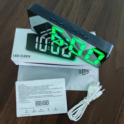 Curved Screen Clock Digital Led Alarm Clock with Temperature Display Large Mirror Clock Snooze Bedside Table Clock Room Decor