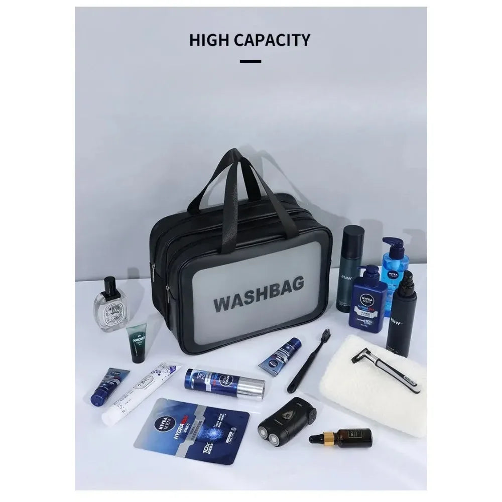 Dry-wet Separation Double Transparent PU Makeup Bag Portable Washing Bag Cosmetic Storage Bag Travel Fitness Swimming Essentials