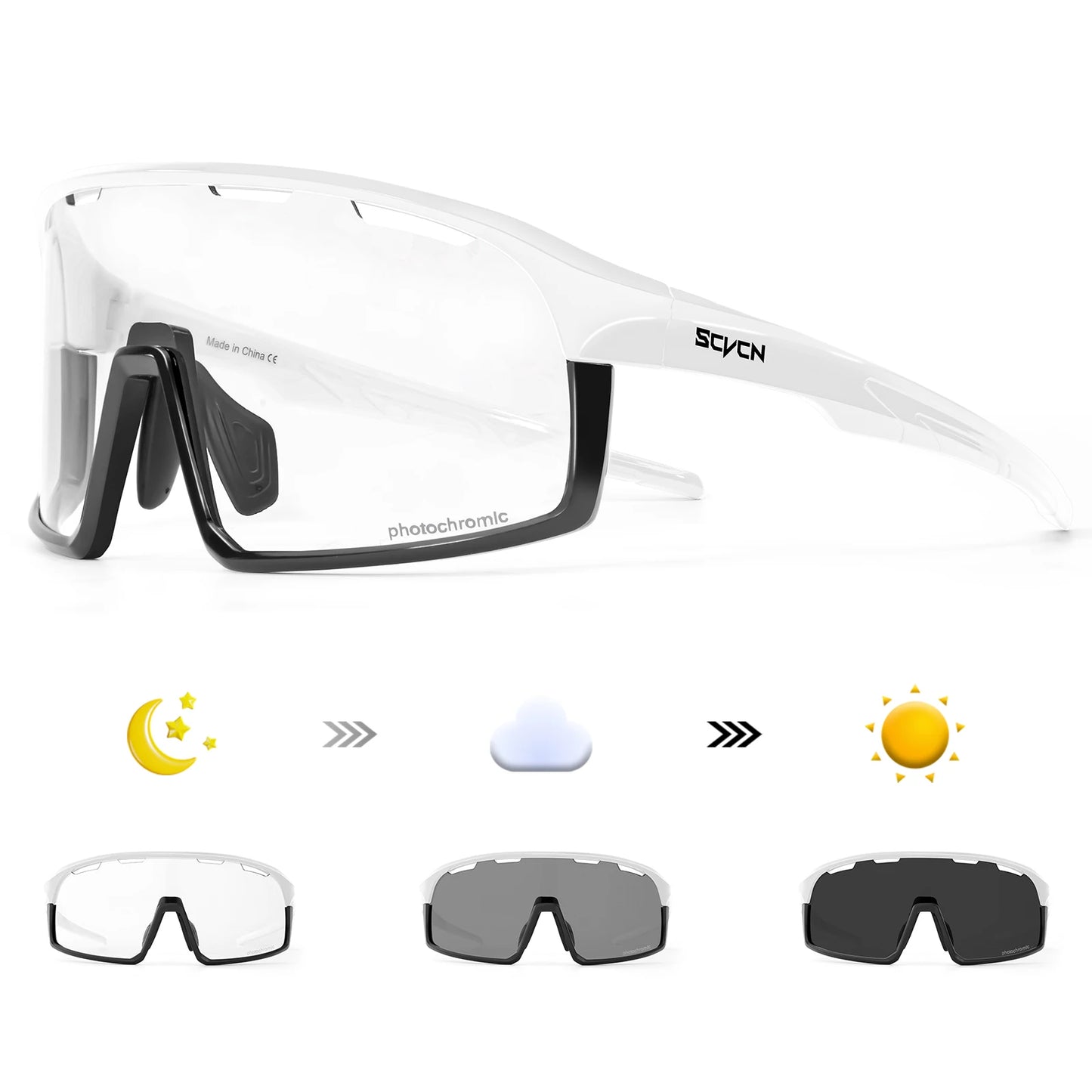 SCVCN Photochromic Cycling Glasses Hiking Drive Bicycle Sports Sunglasses Outdoor Running Sunglasses Men MTB Road Bike Glasses