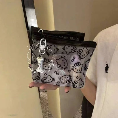 Transparent Mesh Hello Kitty Coin Purse Cartoon Style Fashionable, Simple Portable Makeup Bag Headphone Storage Bag Holiday Gift