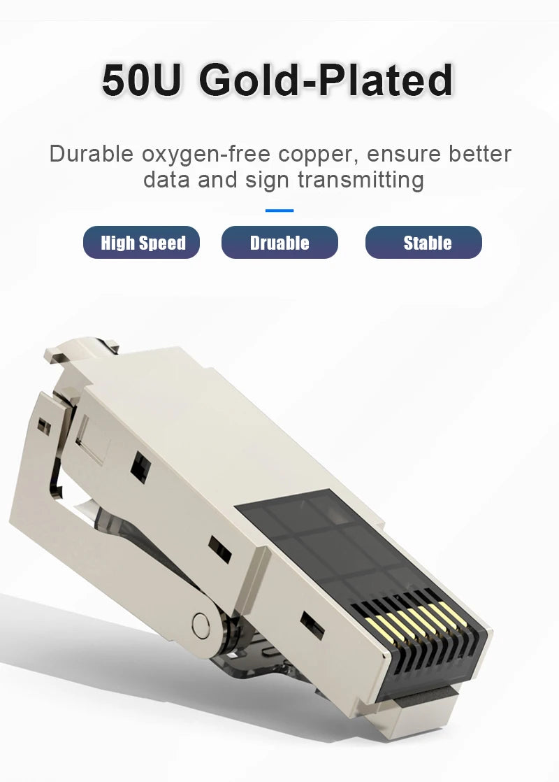 RJ45 Cat8 Cat7 Cat6A Connectors Metal Tool Free Easy Termination Plug 2000MHz 40G LAN Cable 22AWG - 24AWG Reusable Ethernet Plug