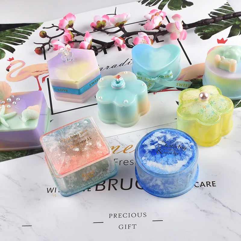DIY Silicone Jewelry Box Mold Heart Hexagon Flower Storage Boxs Molds with Lid Epoxy Resin Mould Casting Crafting Macking Tool