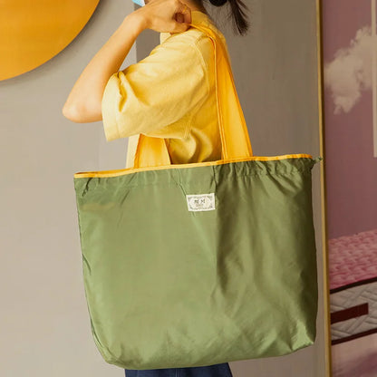 1-Pack Reusable Shopping Bag, Large Capacity Foldable Drawstring Eco-friendly Storage Bag, Casual Shopping Shoulder Bag
