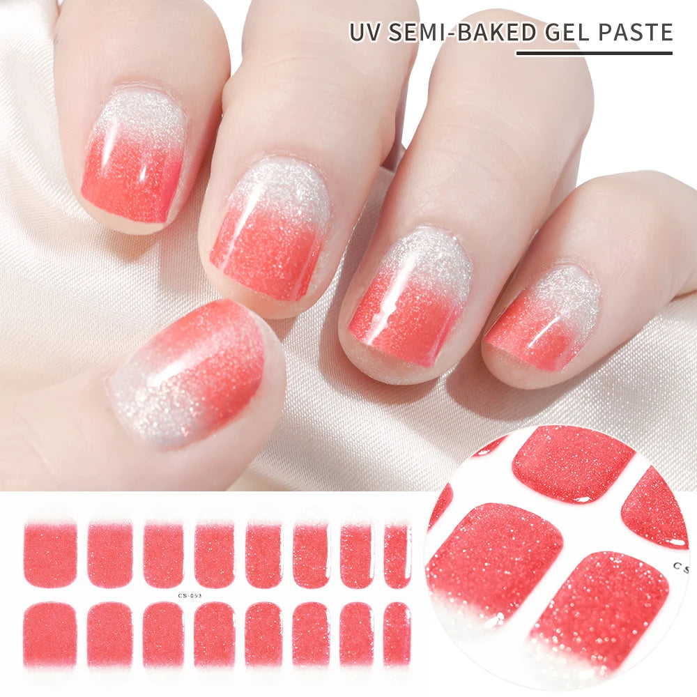 Semi Cured Wraps Fast Gel Nail Sticker Soild Nail Gel Wraps Adhesive Full Cover Gel Nail Decal UV Lamp Cured Manicure Decoration