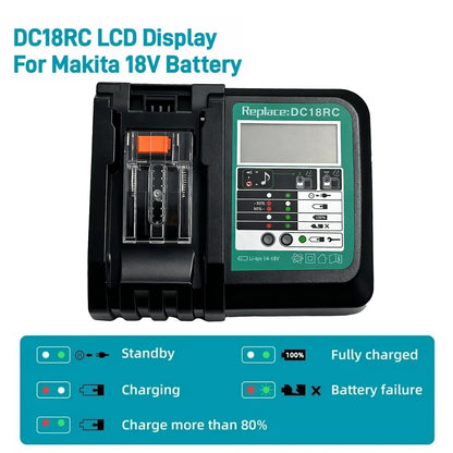 Replacement for Makita 14.4V - 18V Fast Battery Charger DC18RC for Makita Li-ion Battery BL1860 BL1850 3.0 A with LED Display