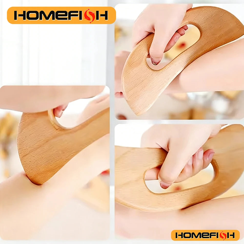 Wooden scraping therapy tools, scraping massage board, wooden half-moon-shaped scraping tools, body massage