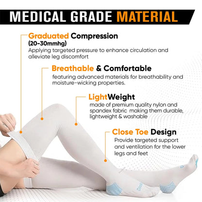 1Pair  Ted Hose Thigh High Anti Embolism Compression Stockings for Women & Men, Surgical Compression Stockings, 15-21 mmHg