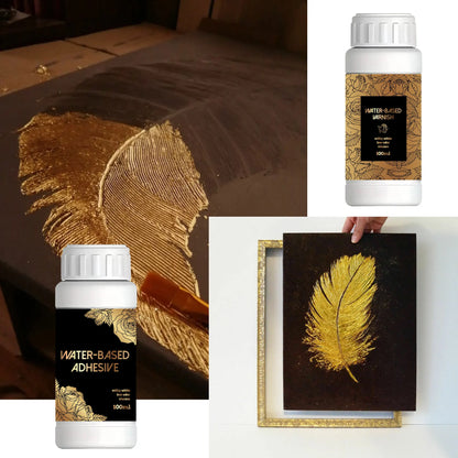 100ML/200ML Golden Foil Adhesive Kit - Water-Based Metallic Glue with Brush for Crafts, Painting & Art Projects
