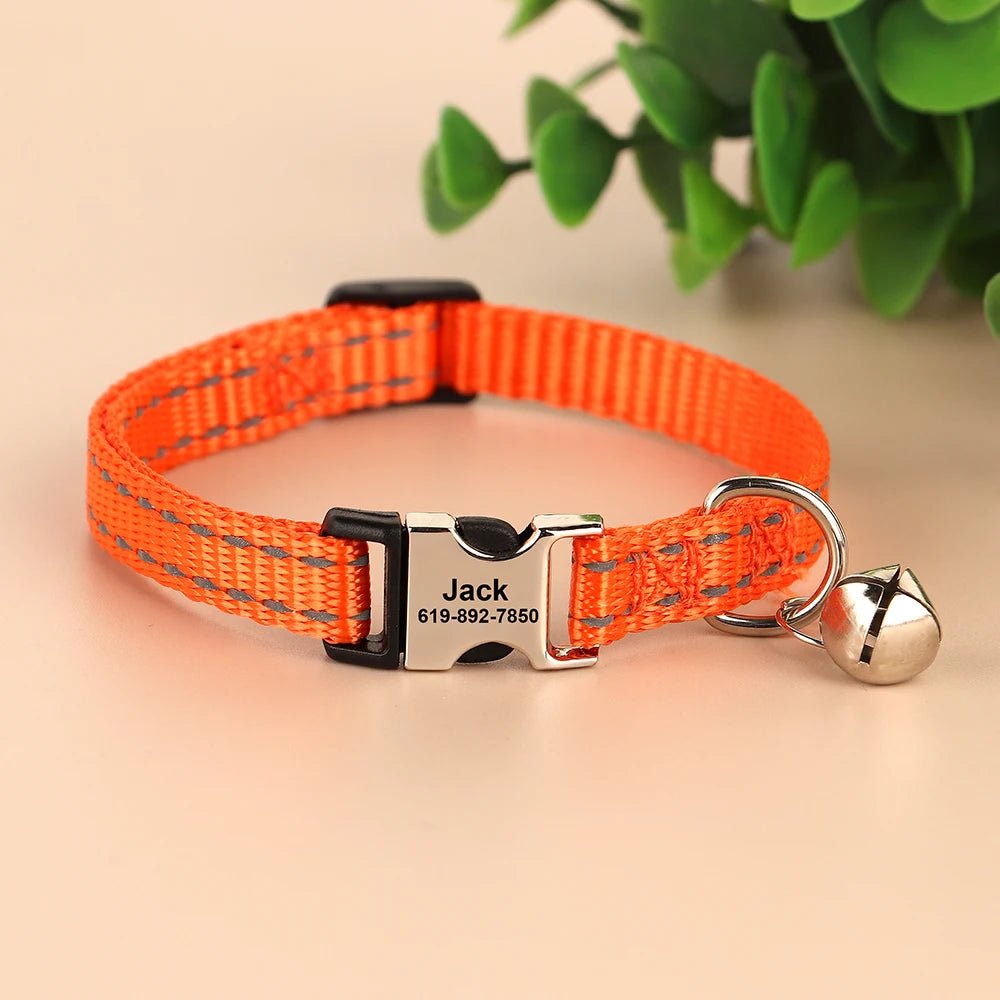 Personalized Printed Cat Collar Adjustable Kitten Puppy Collars With Free Engraved ID Nameplate Bell Anti-lost Cats Collars