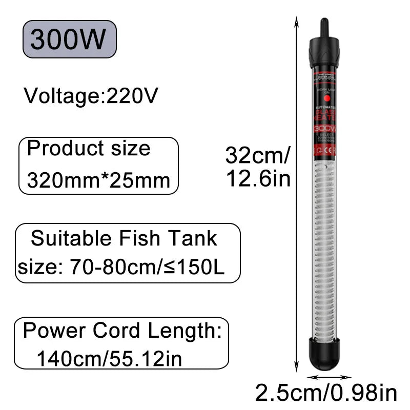Aquarium Submersible Heater Fish Tank Water Heating Rod Constant Thermostat Temperature Control 220V 25W/50W/100W/200W/300W