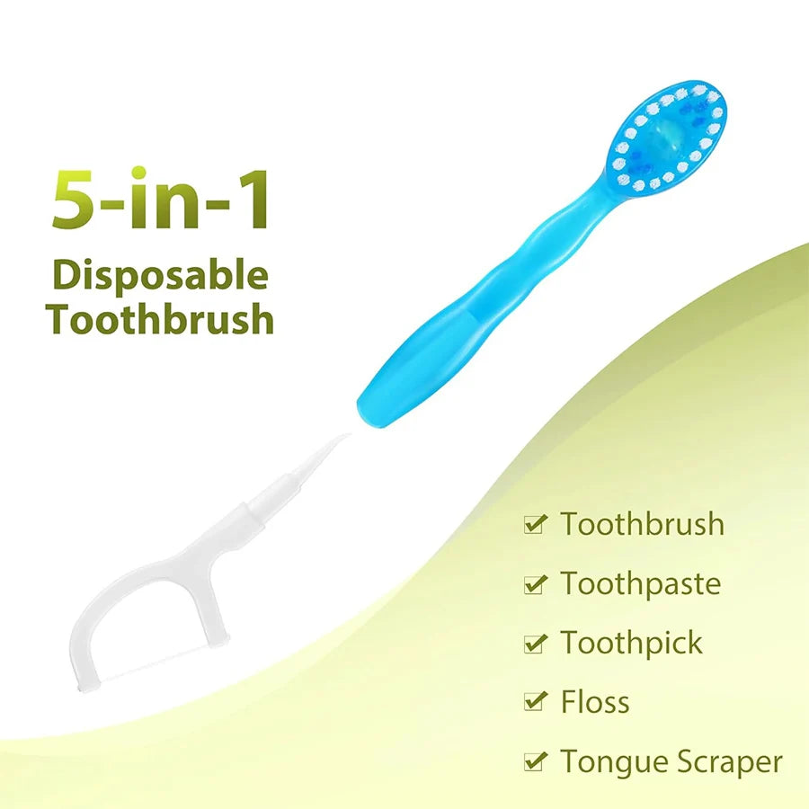 Portable 5-in-1 toothbrush dental floss 8/16pcs for oral cleaning, disposable toothbrush for adults on business trips