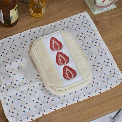 Cute Embroidered Strawberry Pencil Case Portable Stationery Pen Box Multi Functional Large Capacity Makeup Bag Storage Bag