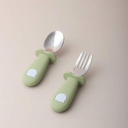 Baby Panda Shape Silicone Spoon and Fork Stainless Steel Baby Feeding Spoon