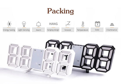 Table 3D LED Digital Alarm Clock Wall Clock Time/Date/Temperature for Home Kitchen Offices Clock Decoration Garden Clocks