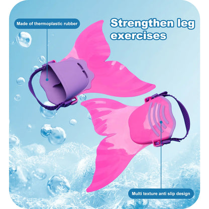 Adjustable Mermaid Silicone Fins Swimming Training & Beach, Soft Body Hard Fin with 3 Non-Slip Grips, Photo Cosplay Gear for Kid