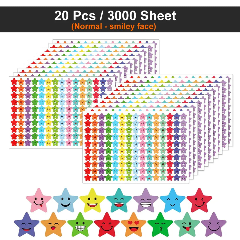 450-3000 Sheet Happy Face Stars Reward Sign Stickers Pack DIY Skateboard Suitcase Stationery Decals Decor Phone Laptop Gift Toys