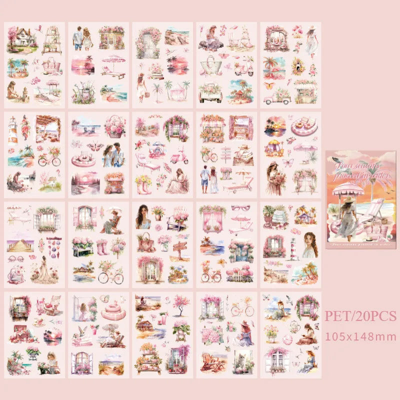 20Sheets PET Stickers Season Series PET Decorative Stickers Diary Scrapbooking Material Decor Album Stationery Stickers