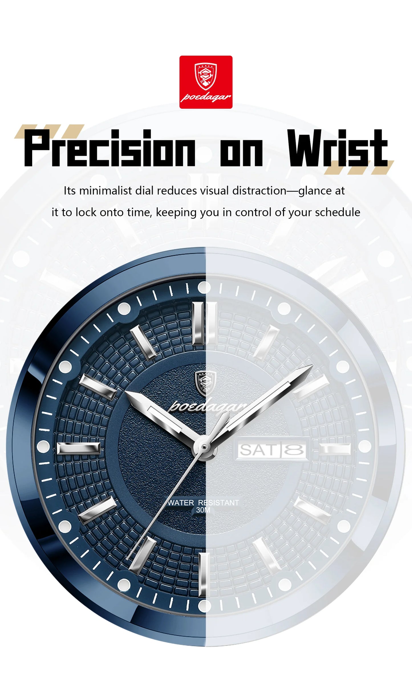 POEDAGAR Fashion Brand Man Wristwatch Waterproof Luminous Date Week Quartz Luxury Men's Watches Leather Business Men Watch Reloj