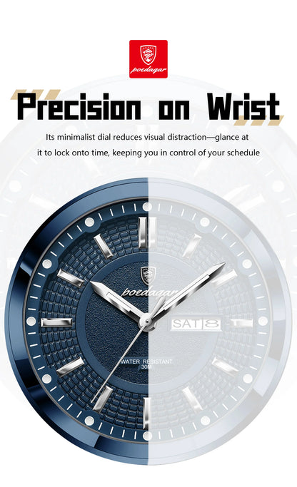 POEDAGAR Fashion Brand Man Wristwatch Waterproof Luminous Date Week Quartz Luxury Men's Watches Leather Business Men Watch Reloj