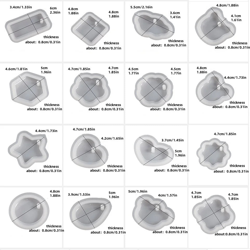 16PCS Silicone Jewelry Molds Kit with Hole Heart Geometry DIY Epoxy Resin Mold Necklace Keychain Pendants Earrings Making Mould