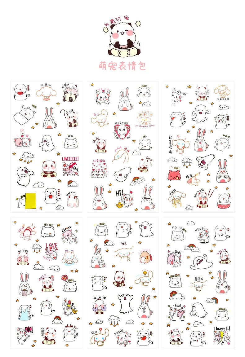 6Pieces/Set Transparent Pvc Waterproof Cartoon Sticker DIY Hand Account Decorative Stickers Kawaii Phone Cup Stickers