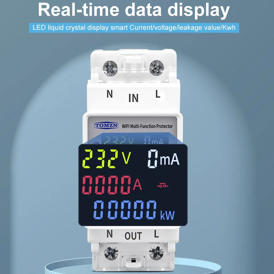 TOMZN 2P 63A 110V 220V Smart Life WIFI Switch kWh Metering Circuit Breaker Timer with voltage current and leakage protection