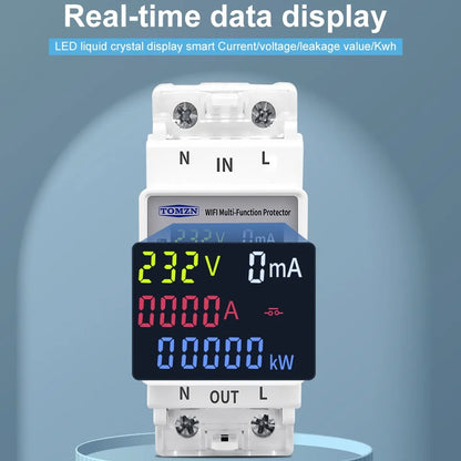 TOMZN 2P 63A 110V 220V Smart Life WIFI Switch kWh Metering Circuit Breaker Timer with voltage current and leakage protection