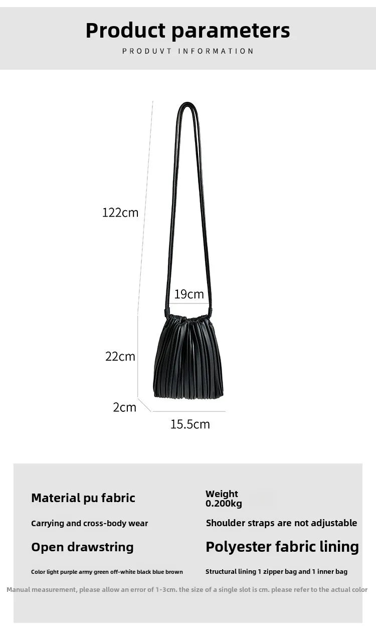 Summer Fashion New Crossbody Bag Women's PU Single Shoulder Mini Bag Luxury Versatile Pleated Casual Small Square Bag