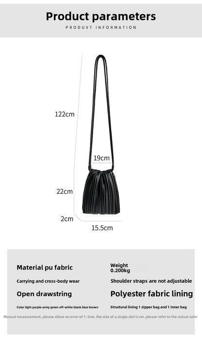Summer Fashion New Crossbody Bag Women's PU Single Shoulder Mini Bag Luxury Versatile Pleated Casual Small Square Bag
