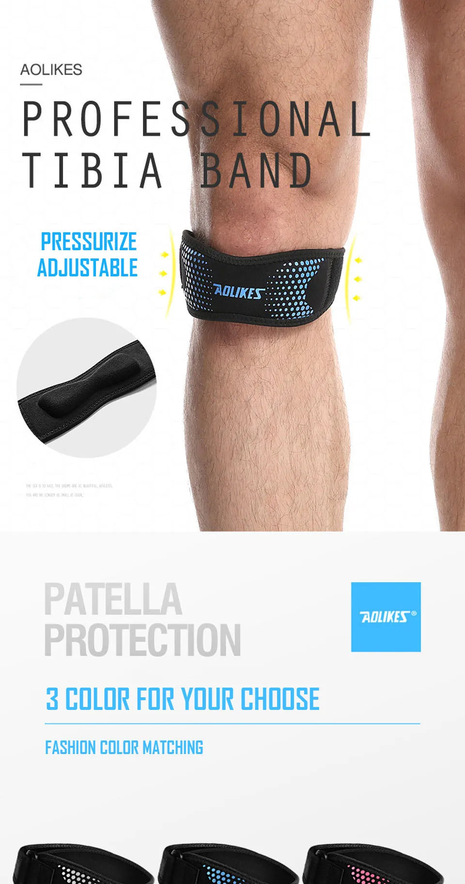 AOLIKES 1PCS Knee Braces for Knee Pain,Patella Knee Support Strap,Adjustable Patellar Tendon Stabilizer Band for Basketball