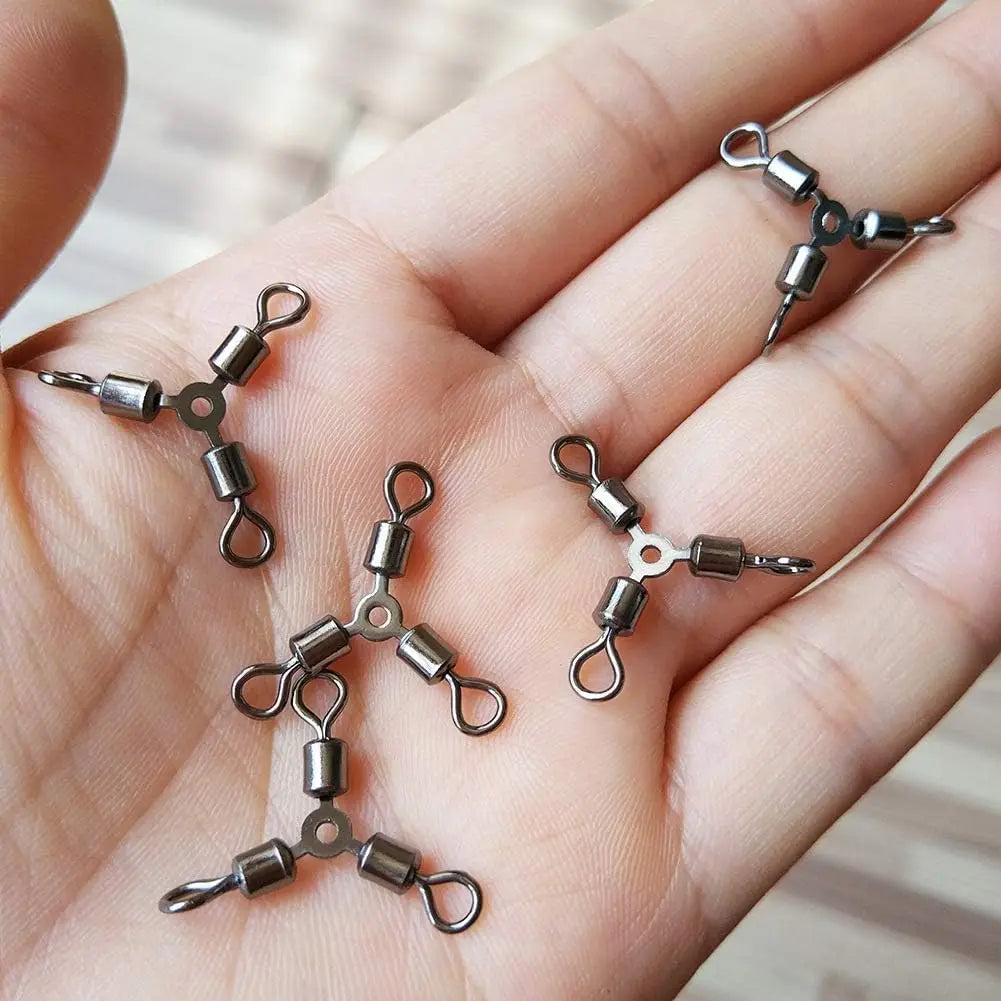20Pcs 3 Way Fishing Connector Brass Alloy Bearing Rotating Fishing Hook Connecting Ring 2#-12# O-Type 3 Way Bait Fishing Tool