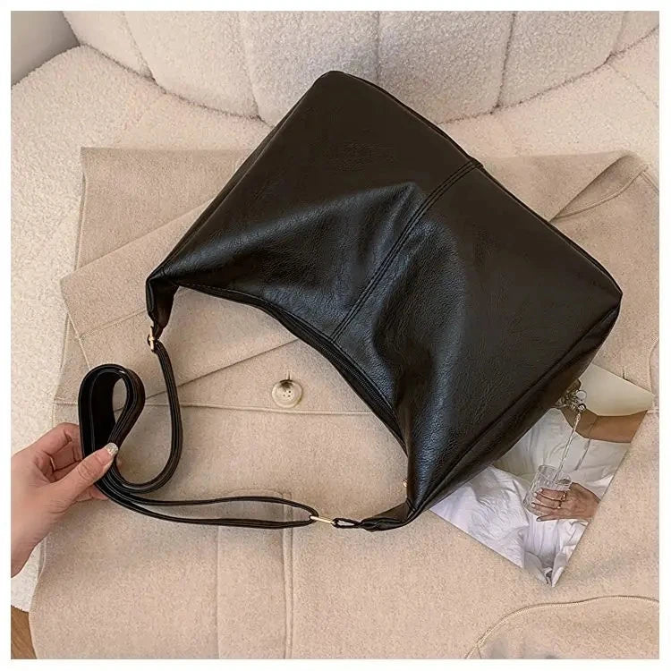 PU Leather Commuter Fashion Vintage Casual Tote Bag Maillard Stylish Crossbody Bags for Women Texture Large Capacity Temperament