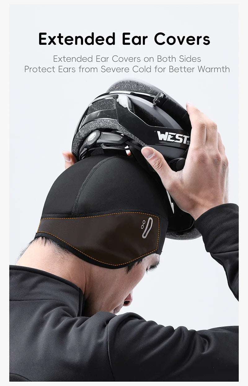 WEST BIKING Winter Fleece Cycling Cap Windproof Thermal Skull Cap Helmet Liner Running Skiing Motocycle Riding Men MTB Bike Hat
